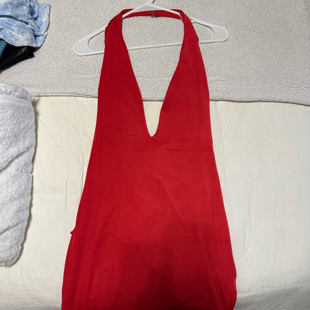 White fox red halter dress
